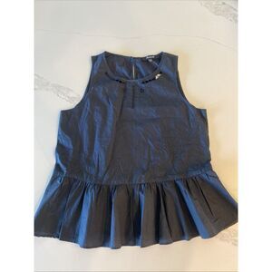 Madewell Womens Embroidered Peplum Tank Top Sz‎ XS Black Preppy Cotton Blouse